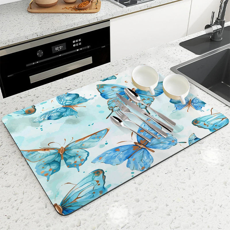 Axyaa Butterfly Absorbent Draining Mat | Quick Dry Kitchen & Bathroom Drain Pad