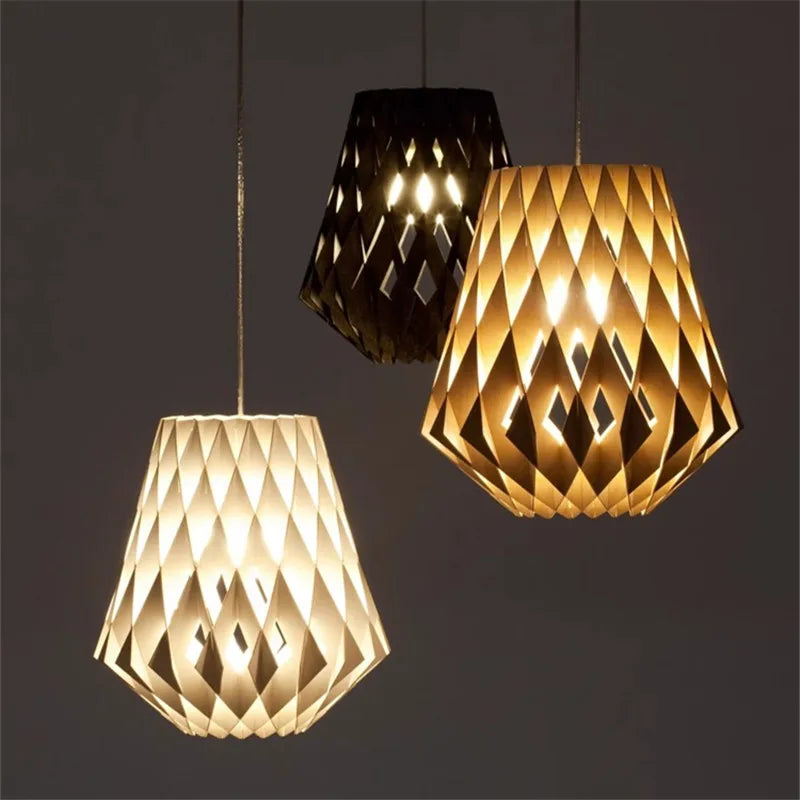 Axyaa Geometric Pendant Lamp: Handmade Wood Light for Dining & Living Room