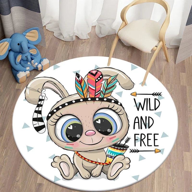 Axyaa Lion Cartoon Animal Round Carpet for Living Room Children's Bedroom