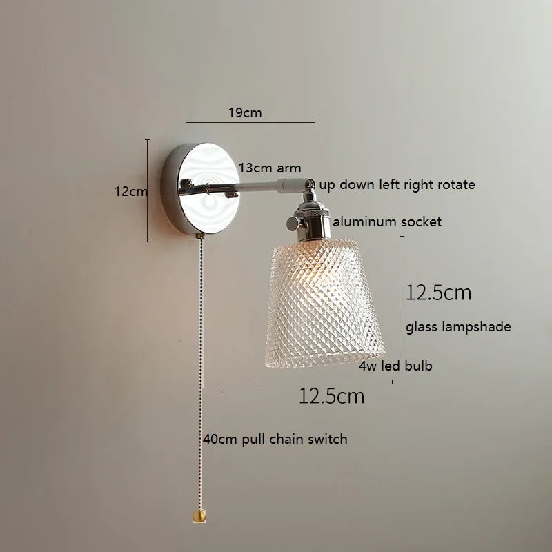 Axyaa Clear Glass LED Bathroom Mirror Wall Light, Modern Nordic Iron Metal Switch Fixtures