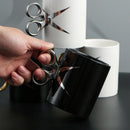 Axyaa Scissor Handle Coffee Cup with Camellia Flower Design