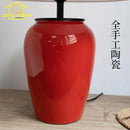 Axyaa Red Ceramics Table Lamp LED E27 Fabric Lampshade, Art Decorative Desk Light