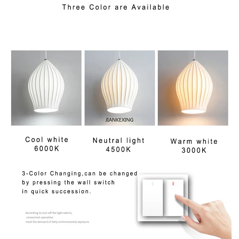 Elegant Ribbed Ceramic Pendant Lights by Axyaa - White Shade
