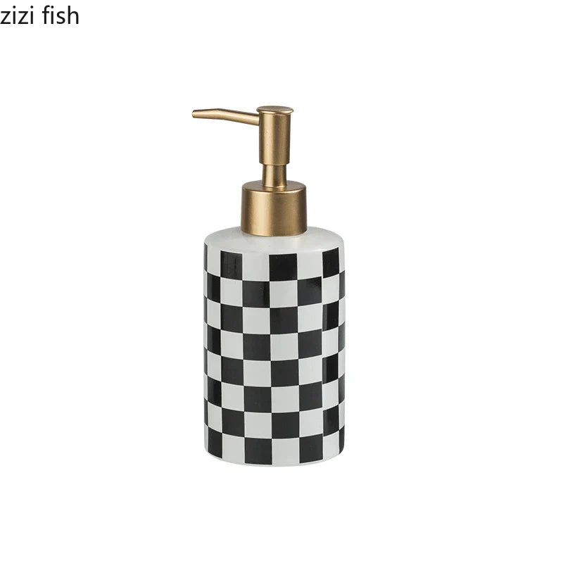 Axya Ceramic Soap Dispenser with Geometric Pattern Pump Shampoo Bottle