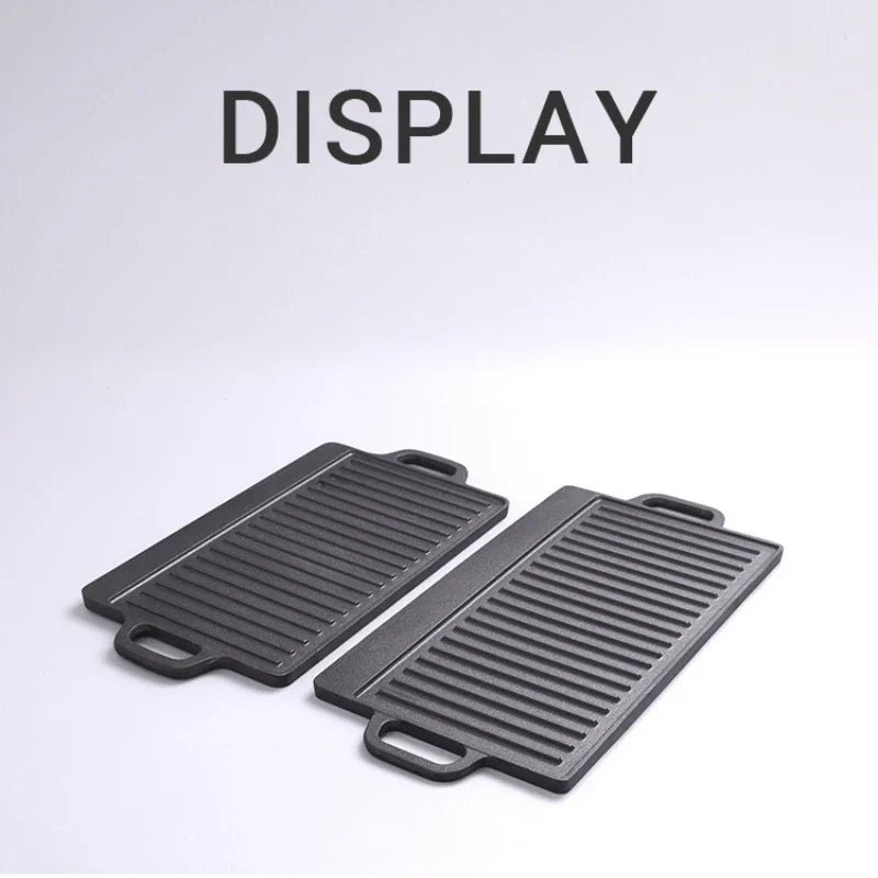Axyaa Cast Iron Double-Sided Barbecue Tray with Striped Iron Plate