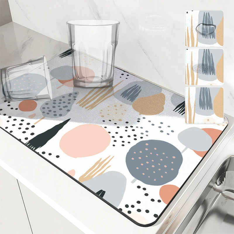 Geometric Color Block Non-Slip Absorbent Mat by Axyaa: Kitchen Counter Drain Mat