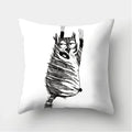 Axyaa Black & White Cat Pattern Cushion Cover for Living Room, Bedroom & Sofa
