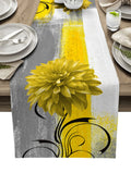 Axyaa Blue Dahlia Oil Painting Table Runner - Home Dinner Table Decor
