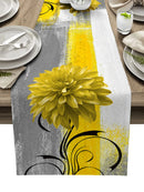 Axyaa Blue Dahlia Oil Painting Table Runner - Home Dinner Table Decor