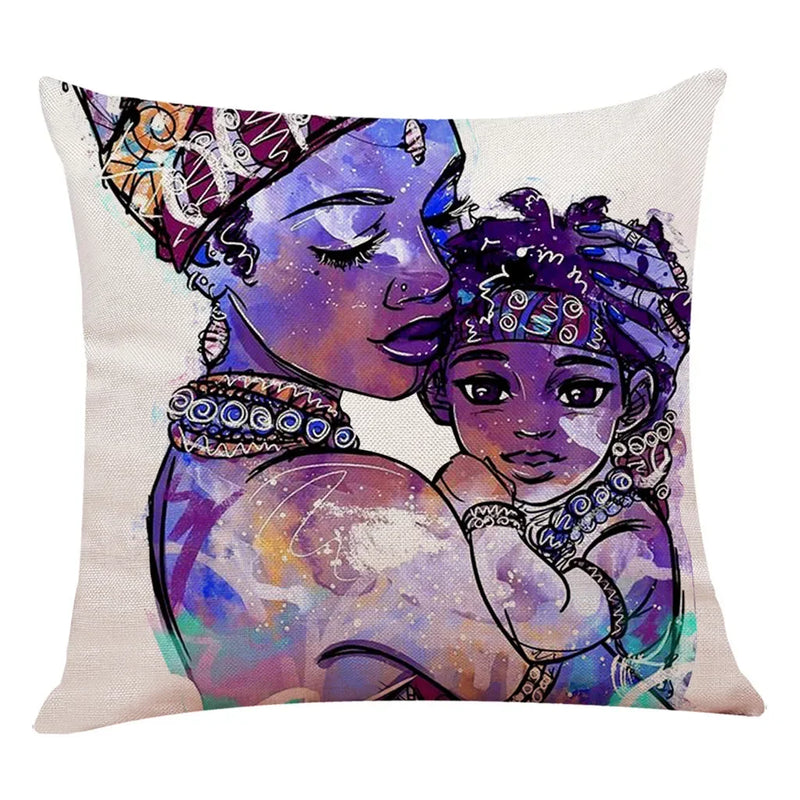 Axyaa African Women Face Print Cushion Cover - 45x45cm Home Decor Pillowcase