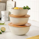 Axyaa Stainless Steel Strainer Colander Set with Bamboo Cover - Mixing Bowl with Scale
