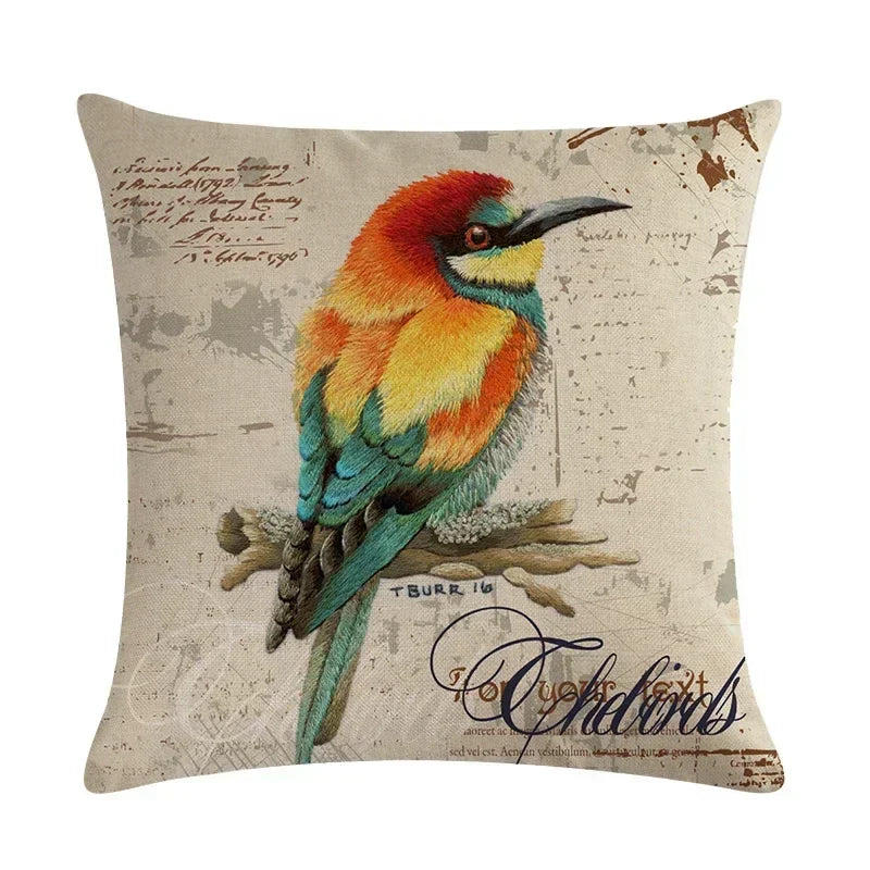 Axyaa Palm Bird Linen Cushion Cover - 45x45cm