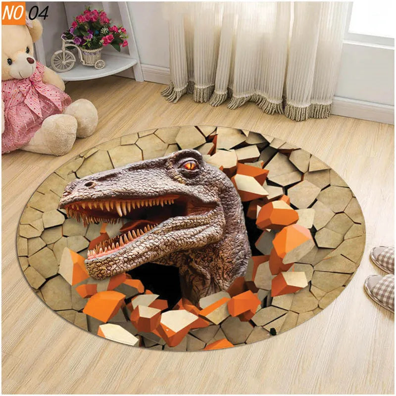 Axyaa Dinosaur Cartoon Kids Round Carpet Rug for Home Floor - Anti-Slip Mats