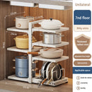 Adjustable Pot Holder with Storage Shelf for Pots, Lids, Pans, and Seasoning Bottles by Axyaa