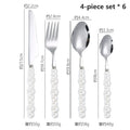 Axyaa 24-Piece Pearl Handle Luxury Cutlery Set - Stainless Steel Knife Fork Spoon Shell Spoon Kit