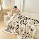 Axyaa Nordic Floral Jacquard Fleece Throw Blanket: Soft & Warm Plush Sofa Bed Cover