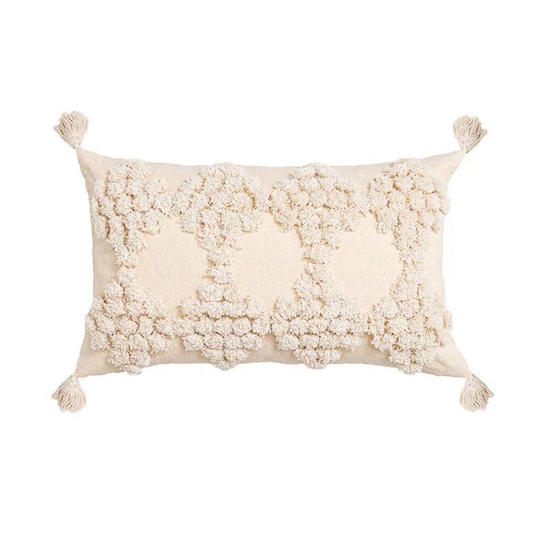 Axyaa Tufted Diamond Pattern Cushion Cover - Nordic Style Beige Yellow Tassel Pillowcase