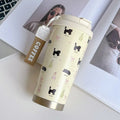 Axyaa Cherry Cat Tumbler: 500ml Stainless Steel Thermal Cup with Straw