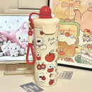 Axyaa 500ML Stainless Steel Thermal Water Bottle with Straw for Girls