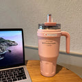 Axyaa Stainless Steel Straw Thermos Bottle Portable Handle Insulation Coffee Mug