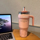 Axyaa Stainless Steel Straw Thermos Bottle Portable Handle Insulation Coffee Mug