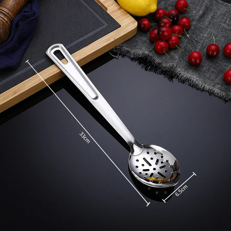 Axyaa Stainless Steel Serving Ladle Skimmer Colander Spoon Oil Separator Dishwasher Safe
