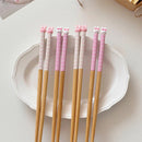 Axyaa Kawaii Bunny Wooden Chopsticks for Kids & Adults, Cute Asian Tableware