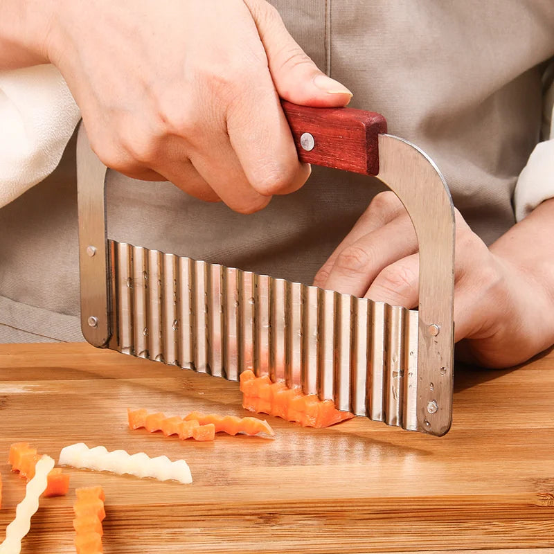 Axyaa Stainless Steel Potato Chip Wavy Cutter - Crinkle Slicer for Vegetables & Fruits