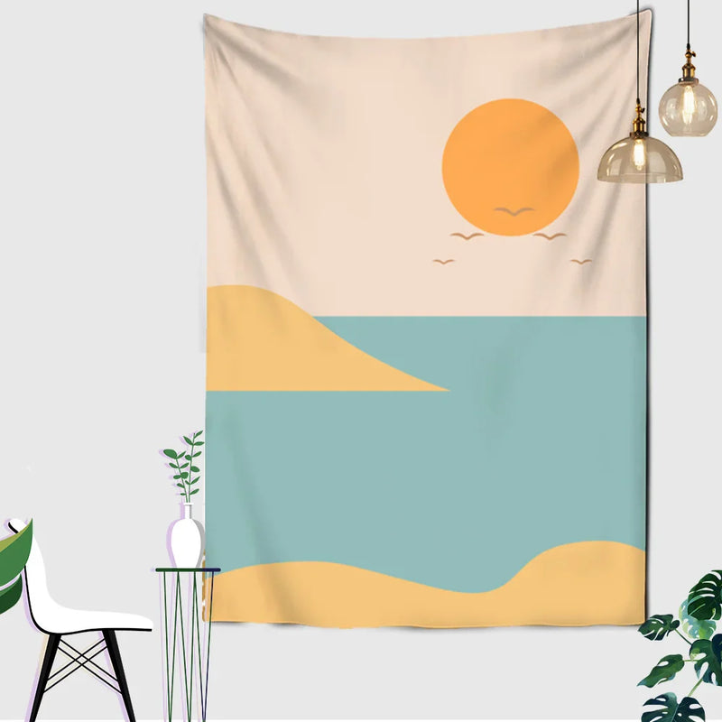 Axyaa Mountain Sunset Abstract Landscape Wall Tapestry: Hanging Art Bedspread Yoga Mat