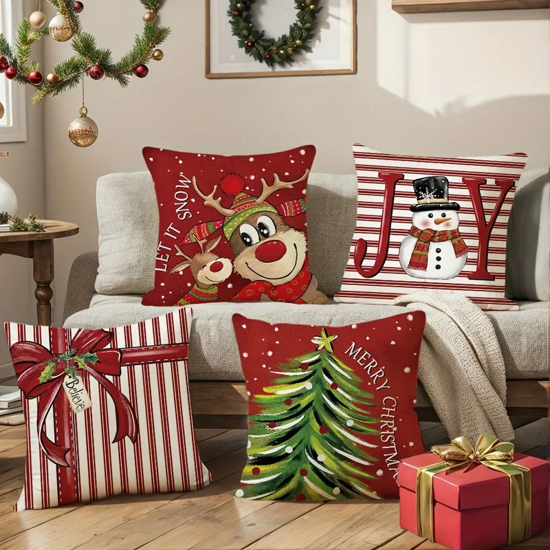 Fawn Christmas Tree Red Pillow Cover 45x45cm Axyaa Branded Home Decoration