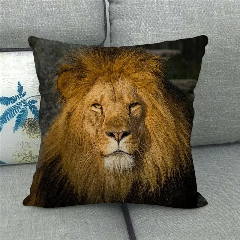 Axyaa Tiger Lion Printed Cushion Cover for Home Sofa Bed Decoration