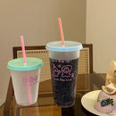 Axyaa Cartoon Coffee Cups Straw Bottles Large Capacity Portable Milk Tea Cup