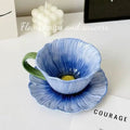 Axyaa Blue Flower Ceramic Coffee Cup and Saucer Set - Exquisite Breakfast Mug and Bowl