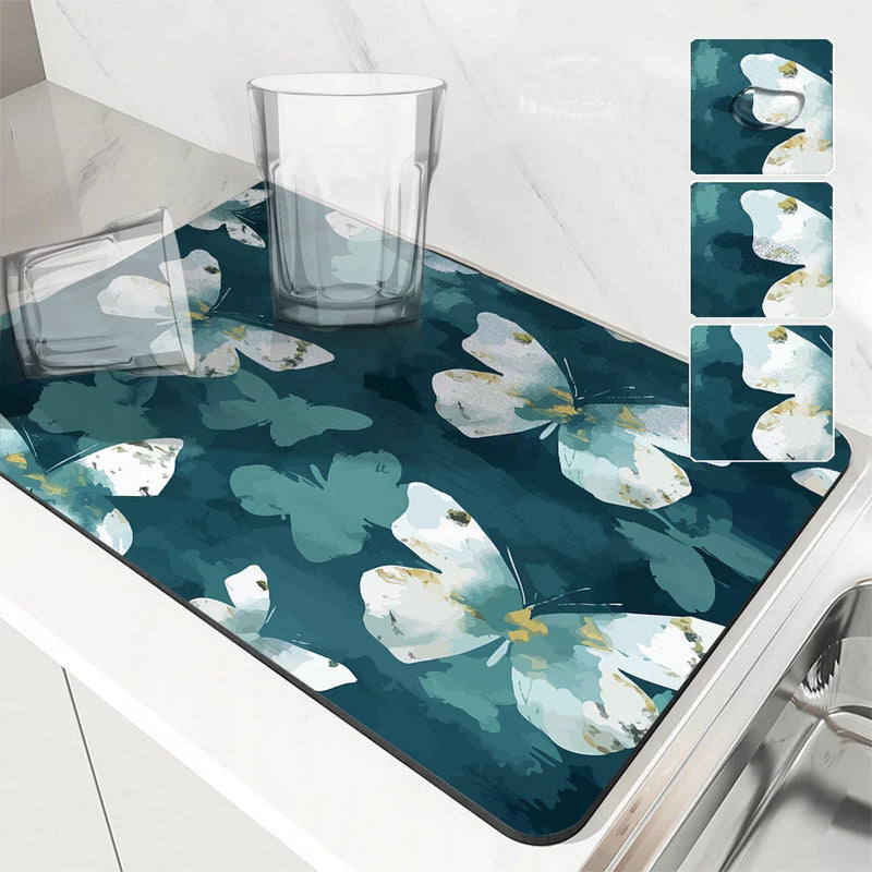 Axyaa Butterfly Absorbent Draining Mat | Quick Dry Kitchen & Bathroom Drain Pad