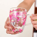 Axyaa Double Wall Glass Cup with Handle, 300ml, Ins Style, Heat Resistant