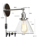 Axyaa Clear Glass Iron LED Wall Lamp Stair Light Fixture Vintage Industrial Plug-In Bedside