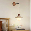 Axyaa White Glass LED Wall Lights Yellow Travertine Switch Wood Sconce