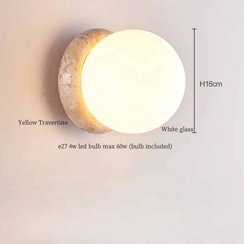 Axyaa Nordic LED Wall Sconce White Glass Yellow Travertine Decor - Bedroom Bathroom Stair Lights