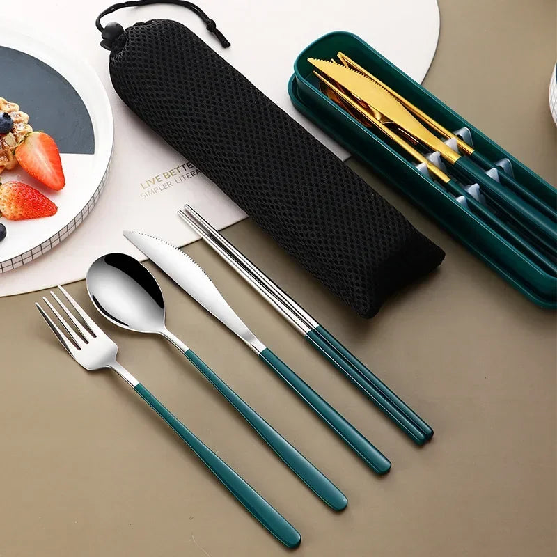 Axyaa Stainless Steel Cutlery Set with Box - Dinner Knife Fork Spoon Chopsticks