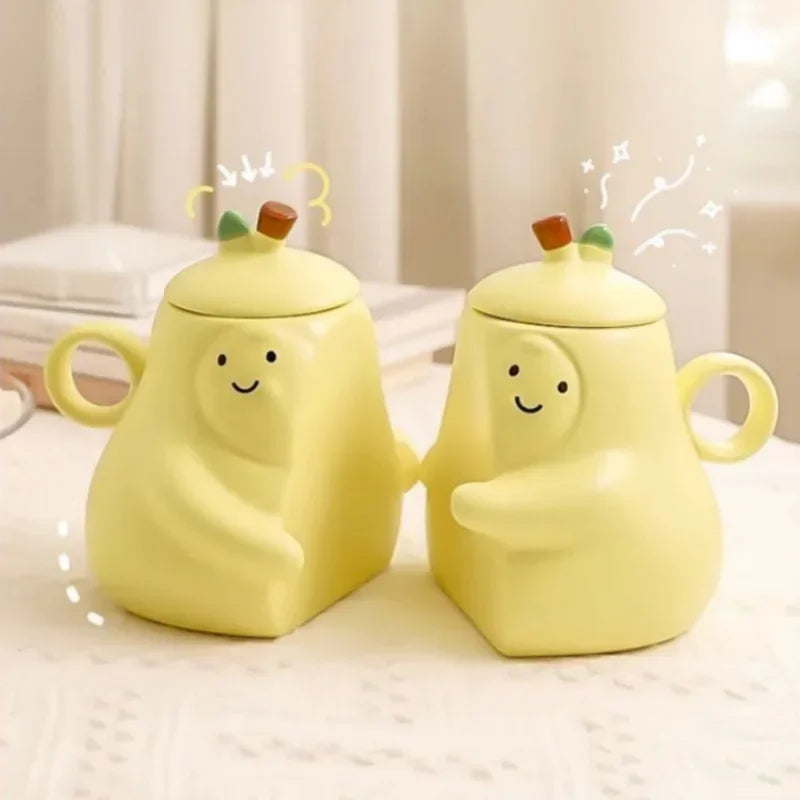 Axyaa Ceramic Couples Pear Mugs - Hugging Pear Milk Cups