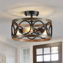 Axyaa Farmhouse Wood Grain Circular Chandelier - Retro Industrial Iron Art Ceiling Light