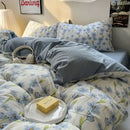 Axyaa Fresh Blue Floral Duvet Cover Set - Wrinkled Yann Bedding in Washing Cotton