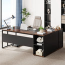Axyaa 71" Executive L-Shaped Desk with Cabinet Storage and Shelves