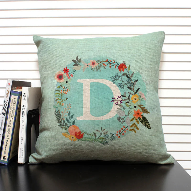 Axyaa 26 Letter Design Linen Sofa Cushion Cover 45x45cm Pillow Case for Bedroom & Living Room
