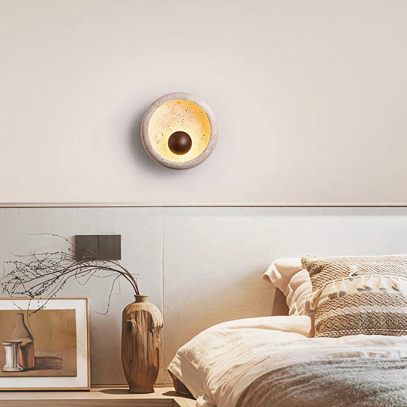 Axyaa Circular Peach Wood Stone LED Wall Lights