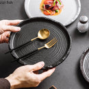 Axyaa Threaded Ceramic Flat Plate Set - Restaurant Steak Pasta Dessert Molecular Cooking.