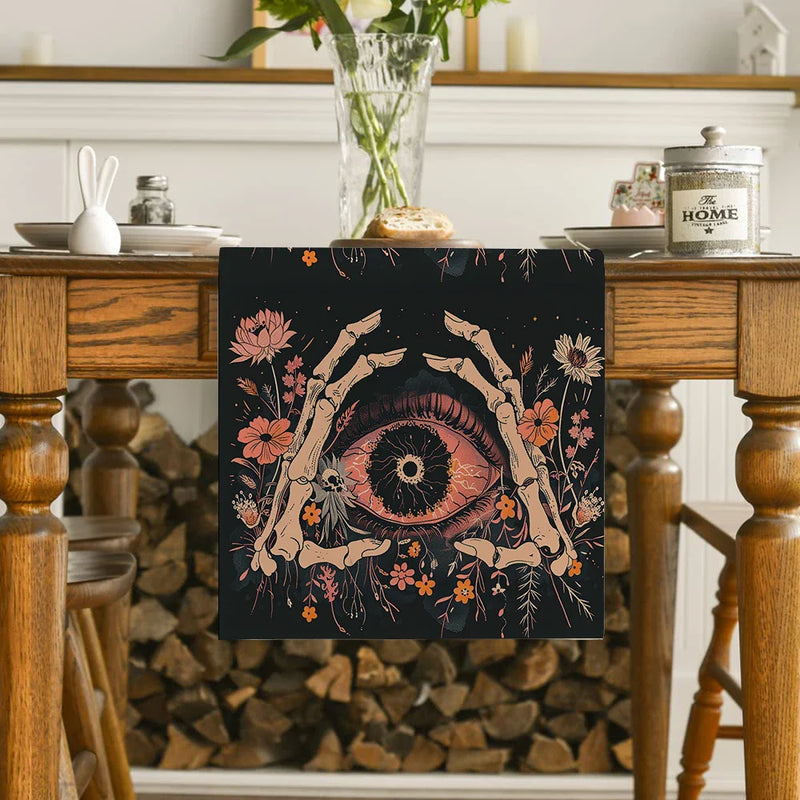 Axyaa Halloween Table Runner Farmhouse Decor Holiday Party Branches Flowers Leaves