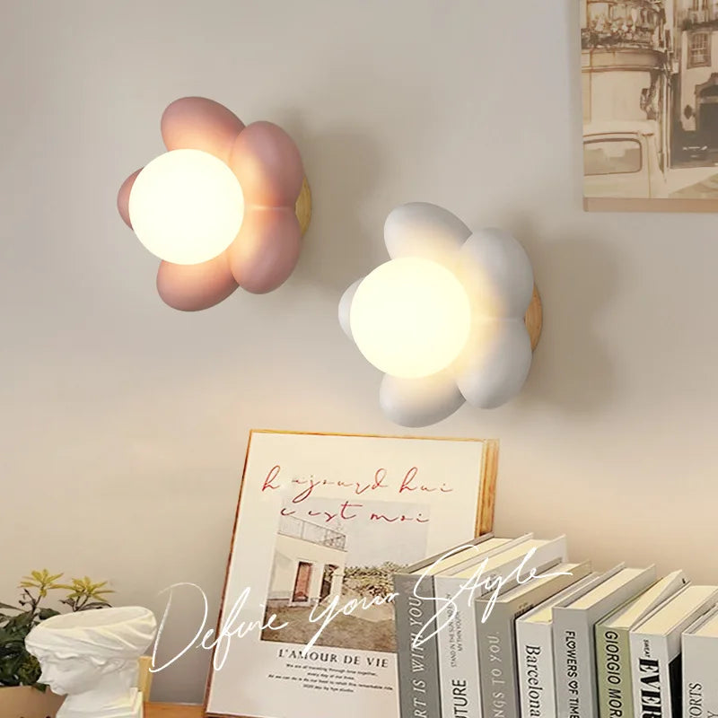 Axyaa Kids Flower LED Wall Light - White Pink Resin Decoration