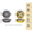 Axyaa Bohemian Style Ceramic Pasta Dish 9-Inch Salad Plate with Double Ear.