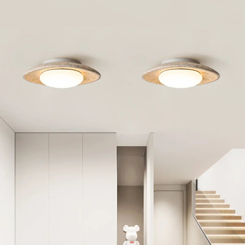 Axyaa Nordic LED Stone Ceiling Lamp - Yellow Travertine Finish